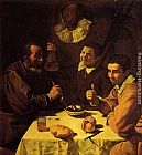 Diego Rodriguez De Silva Velazquez Canvas Paintings - Three Men at a Table